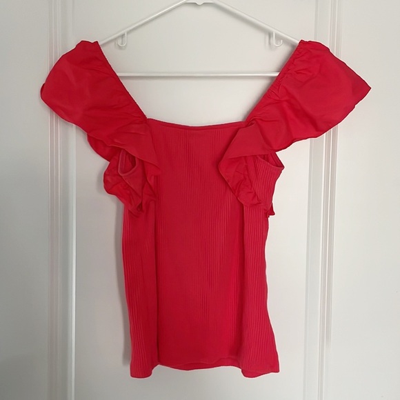 A New Day Red Ruffle Sleeve Ribbed Tank Top Size Small - Picture 2 of 3